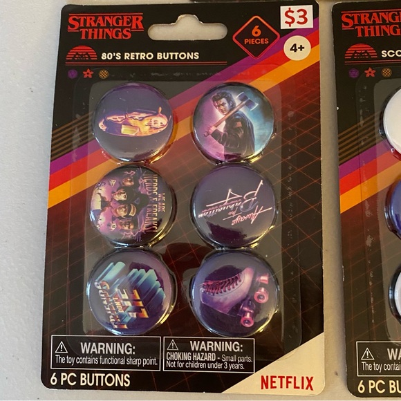 Lot of Three (3) Stranger Things Small Buttons 80s Retro, Character & Scoops NEW - Picture 3 of 5